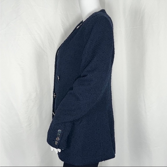 CalvinKlein Navy Long Sleeves Tweed-Like Buttons Blazer Jacket Sz12 Flap Pockets - Picture 4 of 16